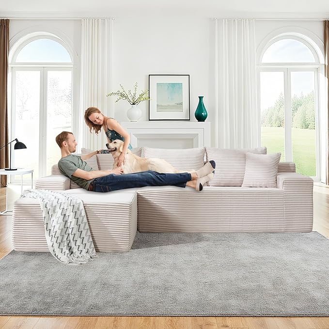 105" Cloud Modular Sectional Couch with L-Shape Chaise, Upholstered Corduroy Couches for Living Room, No Assembly Required Deep Seat Boneless Sofa