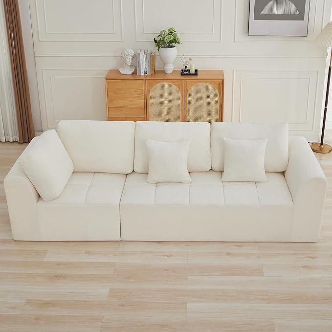 110''Modular Sectional Couches for Living Room, Cloud Boneless Compressed Sectional Sofa, Oversized 3 Seater Upholstered Memory Foam Sofa, No Assembly, Chenille Beige