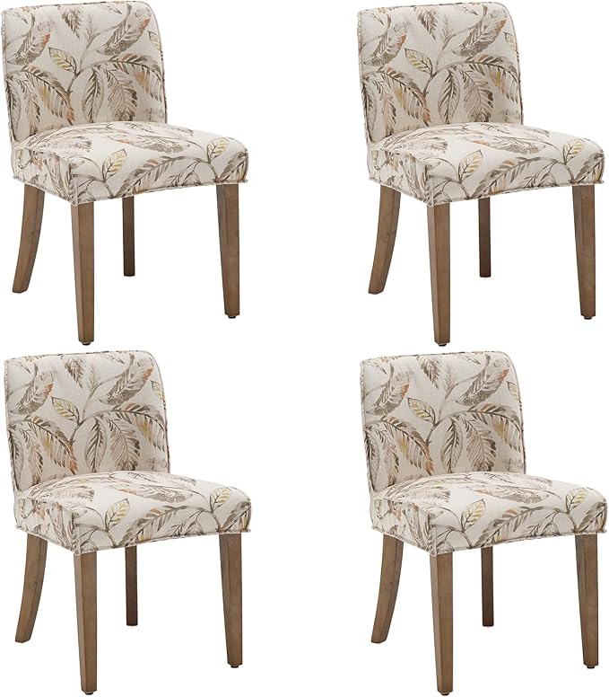 chairus Farmhouse Dining Chairs Set of 4, Upholstered Comfy Dining Room Chairs Linen Fabric Walnut Brown Wood Kitchen Chairs for Dining Table, Living Room, Kitchen, Floral Pattern