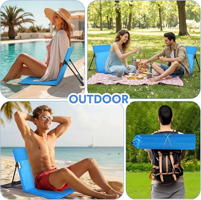 Jetec Foldable Floor Backrest Chair Portable Camping Chair with Storage Bag Light Weight Lazy Seat for Indoor Outdoor Bed Ground Park Lawn Concerts Beach Hiking