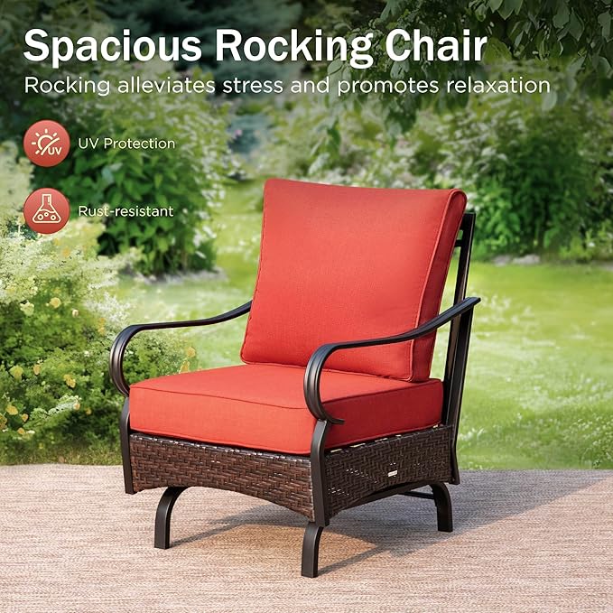 Rocking Patio Sofa Chairs - 2 PCS Outdoor Rocking Armchairs, Patio Seating with High Back Deep Seat for Porch Deck Balcony