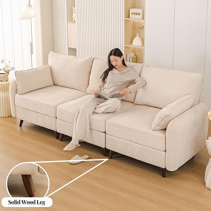 Rexulqo 135'' Modular Sectional Sofa with All Seats Storage, Oversized U Shaped Couch,4-Seater Comfy Cloud Couch with Movable Ottoman,24.5'' Deep Seat,Big Sofas for Living Room,Bedroom,Velet,Cream