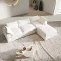 L-Shaped Cloud Sectional Couch, White Modular Sectional Sofa, Modern Comfy Cloud Sofa with Storage Ottoman, Covers Removable, Convertible Sleeper Couch for Living Room Apartment (Linen Fabric)
