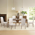SNUGWAY Upholstered Dining Chair Stylish Parsons Kitchen High Back with Silver Nailhead Trim & Wood Legs, 6-Pack, Fabric Beige