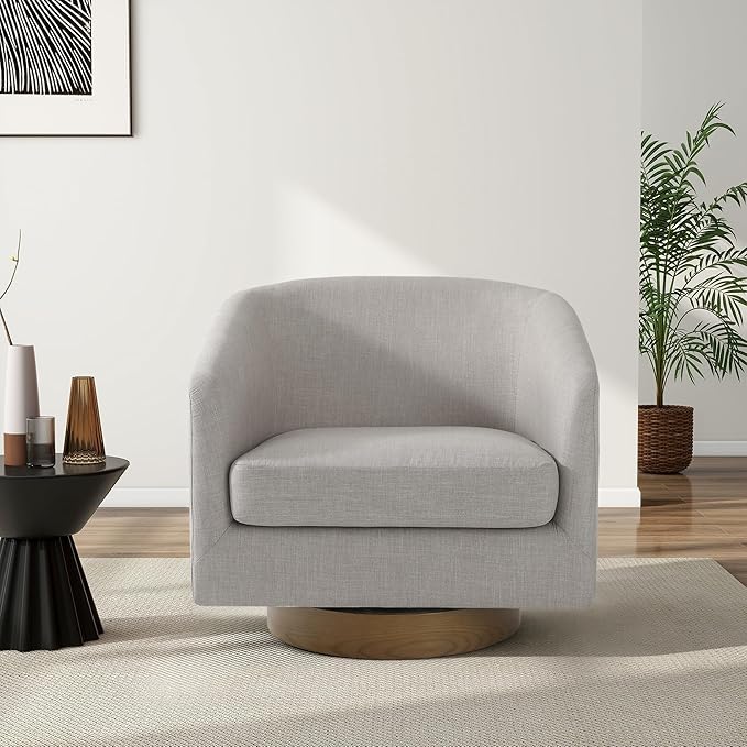 Swivel Barrel Chair, Modern Round PU Leather Accent Armchair for Living Room, Bedroom, Oversized Comfy Club Reading Chairs for Adults (Fabric Khaki, Set of 2)