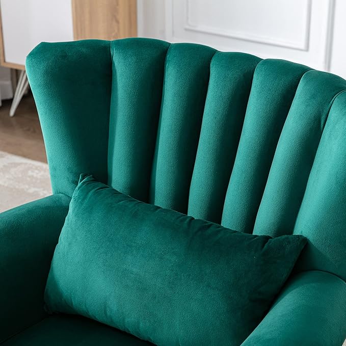 chairus Mid-Century Modern Accent Chairs Set of 2 Comfy Sofa Chairs Channel Back Armchairs with Small Pillow for Living Roon Bedroom Club - Velvet, Green