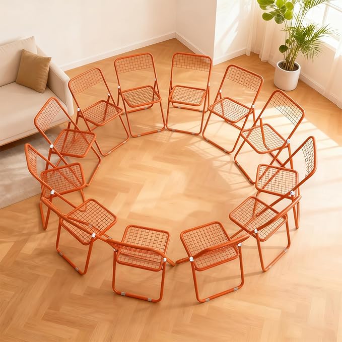 12 Pack Folding Chair,Orange Color,Single Piece,Foldable Space - Saving Design for Indoor/Outdoor Use