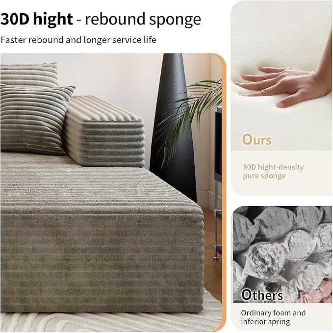 139.4" Modular Sectional Sofa, Oversized U-Shaped Minimalist Couches with 2 Middle Seats and 1 Ottoman Chaise, Modern Deep Seat Convertible Sleeper Sofa, Cloud Plush Corduroy Fabric,7 Seater, Camel