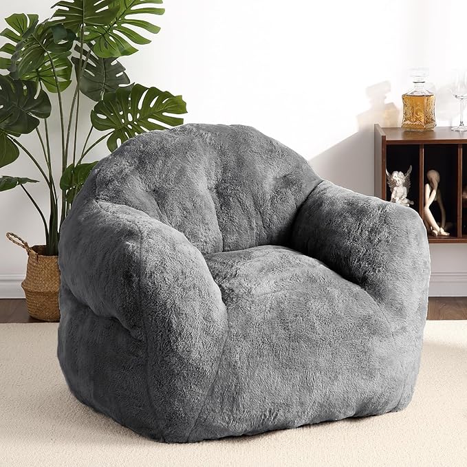 51" Big Bean Bag Chair BeanBag Chairs with Armrests for Adults Kids, Oversized Comfy Chair with Filler Included, Soft Cozy Beanbag Couch Floor Sofa Chair for Living Room Bedroom,Dorm,Dark Grey
