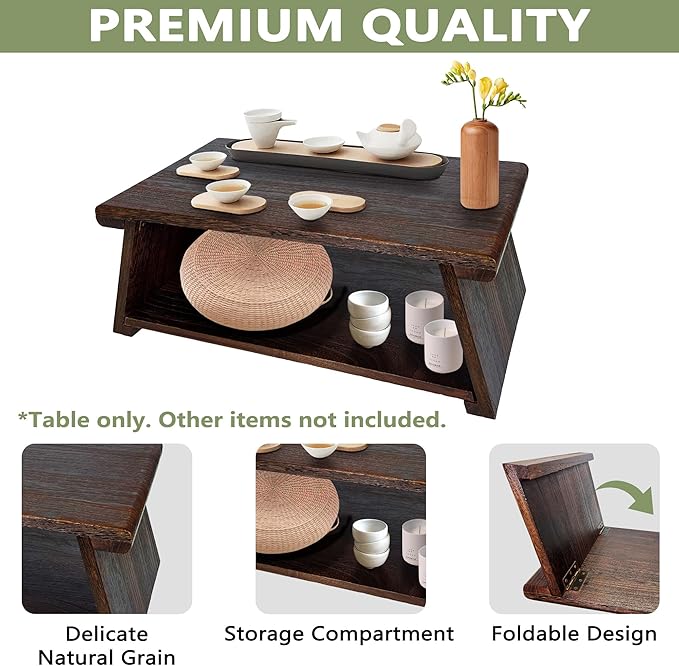 koretech Japanese Low Floor Table Folding Coffee Tables,23''x13.5'' Paulownia Wood Tables Tatami Tables Meditation Table Altar with Storage