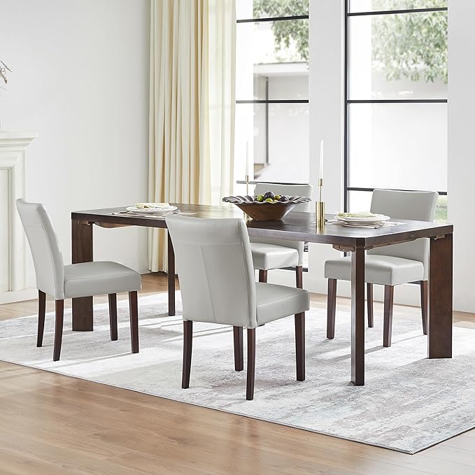 Watson & Whitely Dining Chairs Set of 6, Faux Leather Upholstered Armless Dining Room Chairs with Solid Wood Legs & Back Side Chair for Kitchen, Living Room, Restaurant, Light Grey