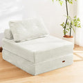 Fold Out Chair Bed, Floor Sofa Bed with High-Density Foam and Pillow Backrest,Portable 3 in 1Folding Chair Bed for Living Room、 Bedroom 、Balcony 、Hotel、 Apartment, Single, Creamy Apricot