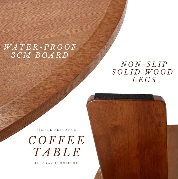 Janoray Modern Wood Coffee Table Small Desk Farmhouse Round Coffee Table Floor Table Couch Table Easy Assembly for Living Room/Office/Reception/Sofa Couch End, Walnut