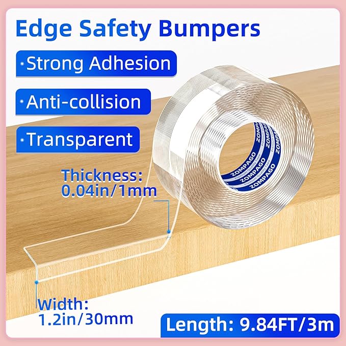 ZOMPAGO Clear Soft Corner Protectors for Furniture Strip,1.2in x9.84FT,Sharp Edge & Table Bumper,Window Edge,Wall Protector, Soft Corner Guards Safe for Proof,Table Corner Protectors in Family