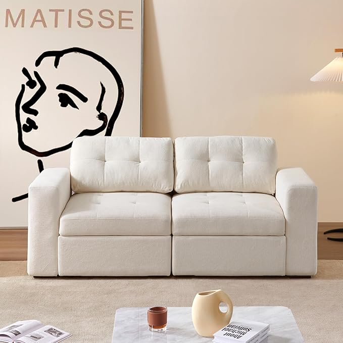 ORRD Modular Sectional Couch, Small Loveseat Sofa with Storage, 2 Seater Sofa Modular for Living Room, Office (Beige White)
