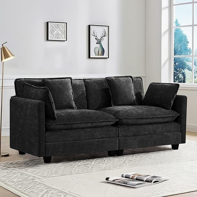 UMBFUN 2-Seater Cloud Couch, Oversized Comfy Modular Sectional Sofa with Deep Seat Cushions, Chenille Loveseat for Living Room, Apartment & Small Spaces, Dark Grey