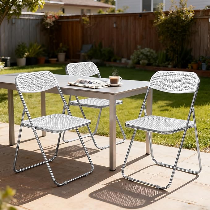 2 Pack Plastic Folding Chair Foldable Portable Plastic Chair,Outdoor Indoor Portable Party Chairs,Stackable Commercial Seats with Steel,300-Pound Capacity,White
