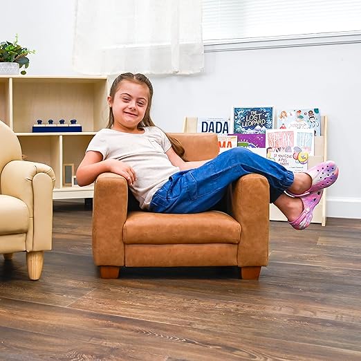 Children's Factory As We Grow Modern Chair, Flexible Seating for Classroom Elementary, Adjustible Playroom Furniture, Faux Distressed Leather Brown