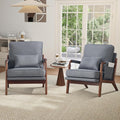 CANMOV Accent Chairs Set of 2, Mid Century Modern Chair with Extra Side Storage Pocket Upholstered Reading Armchair with Waist Cushion, Accent Chair for Living Room Bedroom, Easy Assembly, Grey