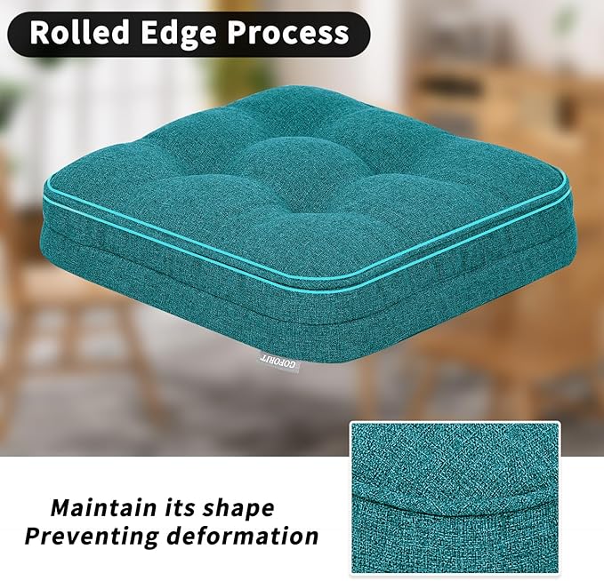 GOFORIT Memory Foam Cushion，Square Seat Cushions for Dining Chairs,Non-Slip Chair Pads with Removable Cover, 16'' x 16'', 2 Pack,Blue