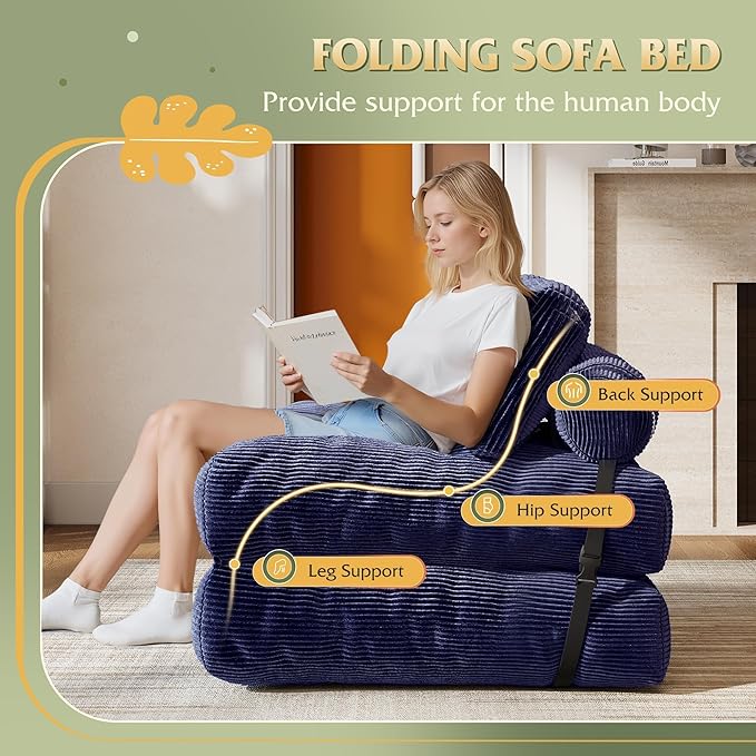WLIVE Sofa Bed, Bonless Couch, Bean Bag Chairs for Adults, Pull Out Couch, with Pillow, for Living Room Dorm Bedroom, Navy Blue