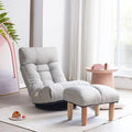 360° Swivel Floor Chair Single Lazy Sofa Leisure Balcony Reclining Japanese Tatami Adjustable Recliner with Ottoman for Living Room, Bedroom, Indoor Use (Footstool, Gray)