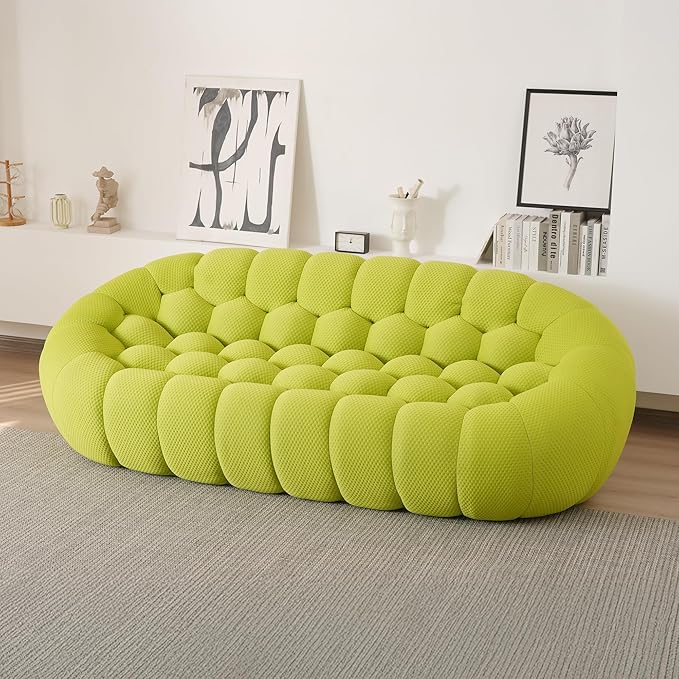 JACH Bubble Sofa, 98.43'' Comfy Upholstered Sofa, Mesh Fabric Curved Couch, 3D Honeycomb Shape Modern Couch for Living Room, Office, Apartment, Small Space (Fluorescent Green)