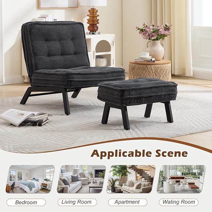 ANJ Accent Chair with Ottoman Adjustable Backrest, Living Room Chair Tufted Upholstered Lounge Chair with Footrest Set, Modern Chair Cozy Reclining Chair for Reading Room Bedroom