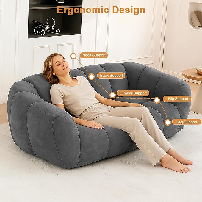Giant Bean Bag Chair, 2 PCS Bean Bag Chairs for Adults Kids, Oversized Plush Bean Bag Couch with Armrest, Large Chair with Filler, Stuffed Accent Chair Lounge Floor Sofa for Gaming, Reading, Grey