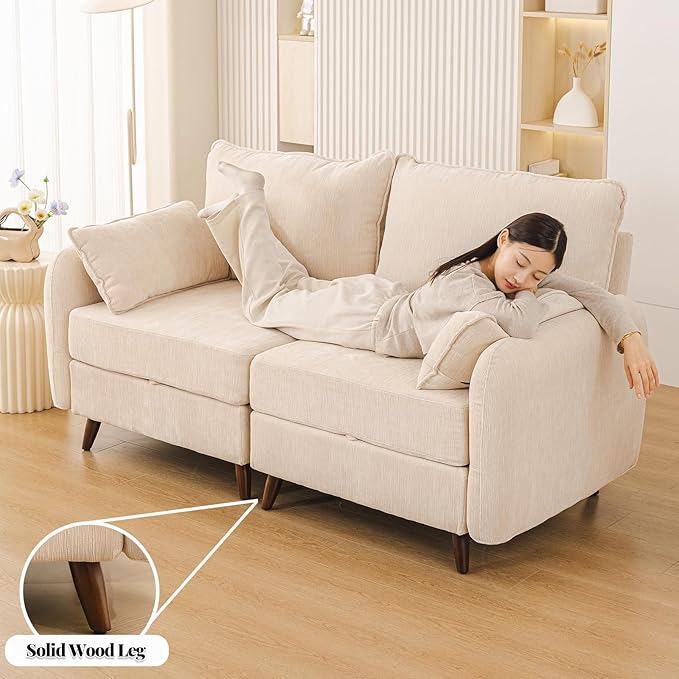 Rexulqo 73'' Loveseat Sofa with All Seats Storage, Modular Sectional Couch with Deep Seat,Oversized Comfy Couch with 7.8'' Cushion,Large Sofa for Living Room,Bedroom,Velet,Cream