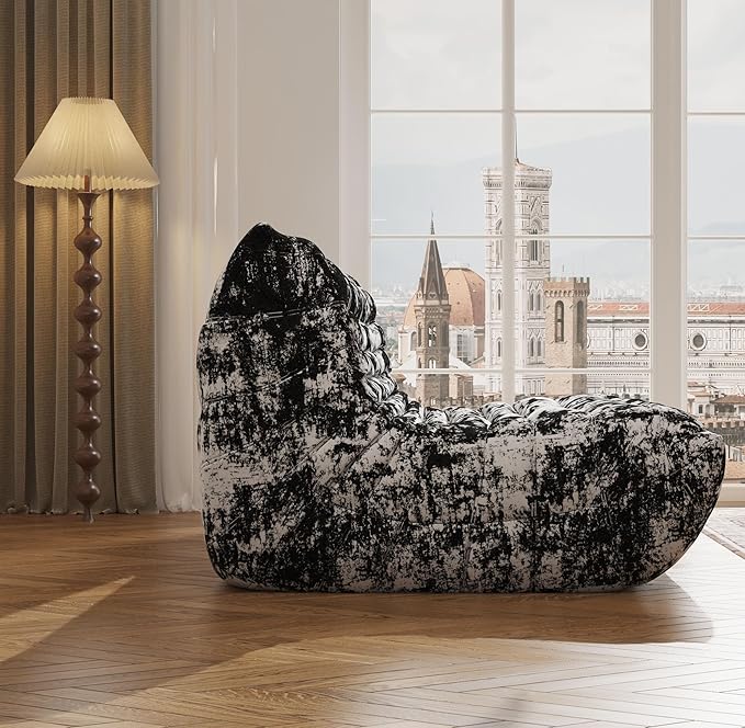 Bean Bag Chair, Fireside Chair, Large Bean Bag Chair for Adults, Bean Bag Chairs for Teens with High-Resilience Foam, Non-Slip Base Floor Lounge Sofa,Living Room (Cross White-Black, Single)