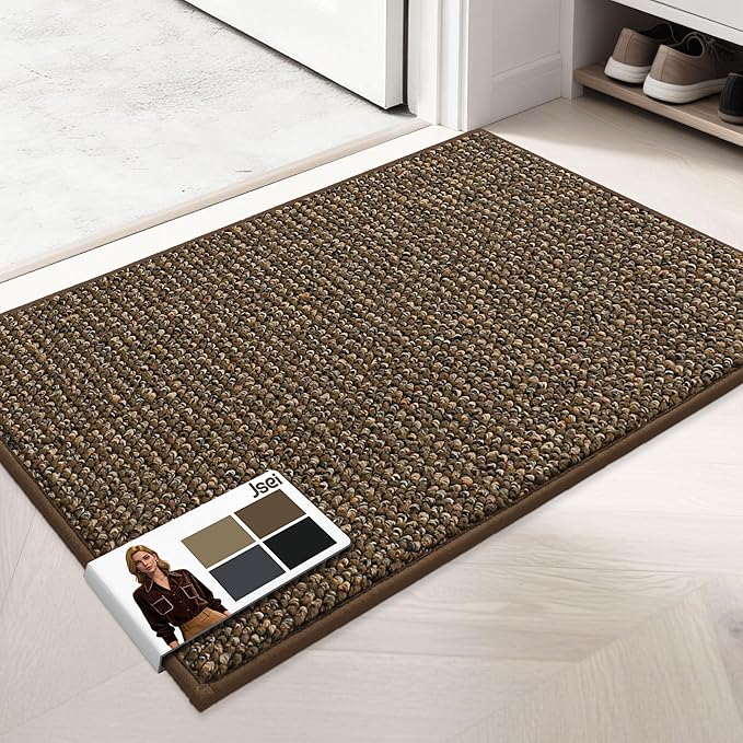 JSEI Dirt Trapper Door Mat 20"x32" Non-Slip Washable Entrance Mat, Dog Doormats, Absorbent & Fade-Resistant Floor Mats, Low Profile Welcome Mats for Entryway, Front Door, and Inside Entrance, Brwon