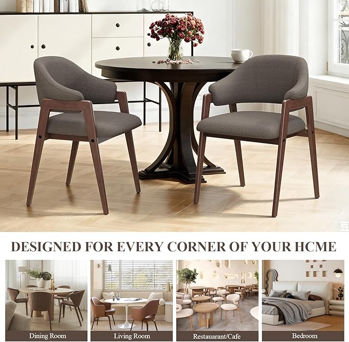 MALOL Wooden Dining Chairs Set of 2, Modern Fabric Upholstered Dining Room Chair, Kitchen Side Chairs, Farmhouse Dinner Chair with Curved Open Back for Kitchen, Camel