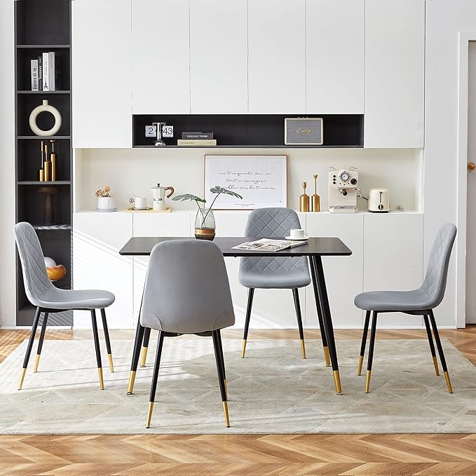 Set of 4 Dining Chair Unique Design Upholstered Velvet Kitchen Chair Ergonomic with Backrest Soft Living Room Chair Armless with Metal Legs for Home, Dining Hall,Restaurant