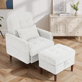 Lumibee Accent Chair with Storage Ottoman, Upholstered Comfy Reading Chair with Adjustable Reclining Backrest, Corduroy Fabric Lounge Chair Armchair for Living Room Bedroom, White