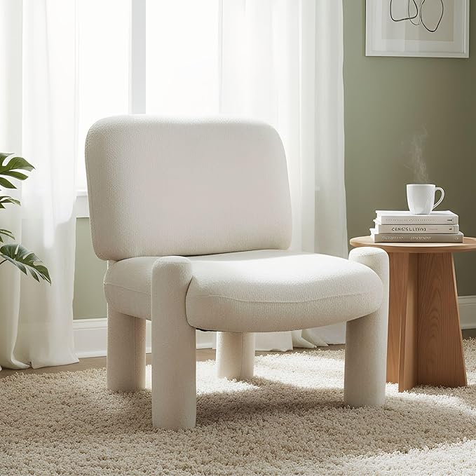 Wahson Modern Beige Accent Chair, Chenille Fabric Upholstered Single Sofa with Padded Back & Solid Wood Legs, Comfy Reading Chair Side Chair for Living Room/Bedroom/Corner, Areless