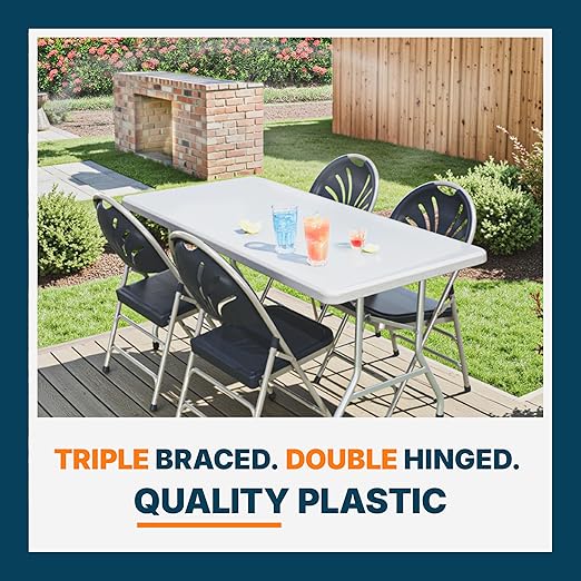 OEF Furnishings OEF1100 Series Premium Heavy-Duty Plastic Folding Chairs, Commercial Fanback Event Chairs with Triple Brace and 500 lb Capacity (4-Pack, Navy Plastic with Gray Frame)