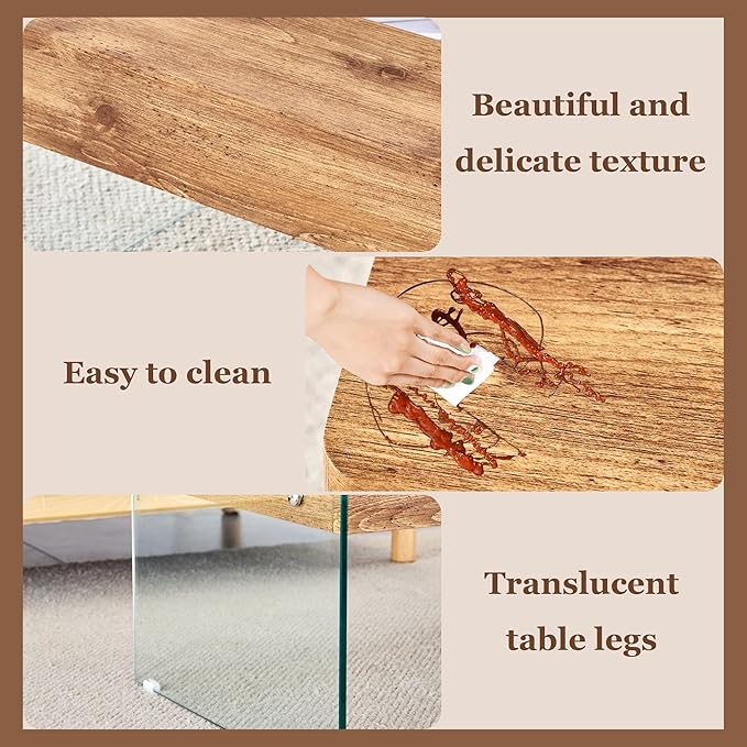 HanStrong 43.3" Lift-Top Coffee Table with Storage,Marble & Tempered Glass Space-Saving for Living Room,Office,Natural