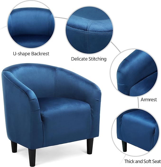 Yaheetech Accent Barrel Chair, Velvet Club Chair, Furry Sherpa Elegant Armchair with Cozy Soft Padded, Suitable for Living Room Bedroom Reception Room Office, Pagoda Blue