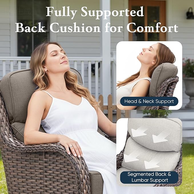 Belord Luxury 6" Thick Cushioned 6 Pieces Patio Furniture Set with Outdoor Couch, Wicker Outdoor Conversation Set with High Back Swivel Rocker Chairs for Deck Porch Yard and Poolside - Brown+Grey