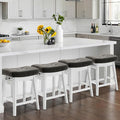 RNKSFX Counter Height Bar Stools Set of 4 for Kitchen Counter Farmhouse Modern Barstools with Faux Leather Upholstered Backless Seat and Solid Wood Legs 24 inch Bar Chairs, Grey + White