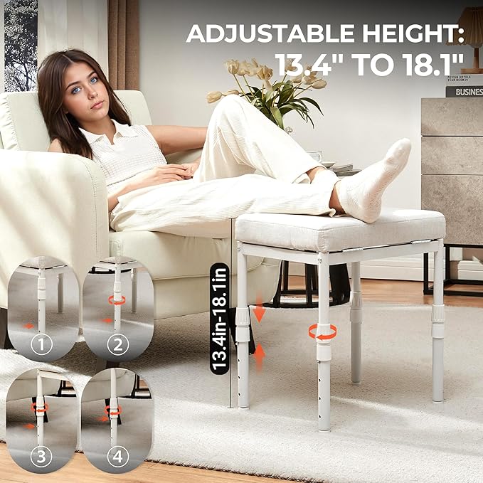Adjustable Ottoman Pouf, 4 Height Position & 60 Degree Tilt Angle Adjustment Footrest Ottomans Footrest Foot Stools Pouffe Footstool for Under Desk for Living Room Home(Beige)