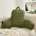 WERDIM Reading Pillow for Sitting in Bed, Faux Fur Back Pillow for Rest, Bed Chair Pillow with Arms and Pockets(XLarge, Sage)