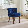 WUTUTUEE Velvet Vanity Chair with Back, Tufted Upholstered Vanity Stool with Solid Wood Legs, Mid Century Small Makeup Chair for Vanity, Accent Chair for Bedroom, Living Room, Navy