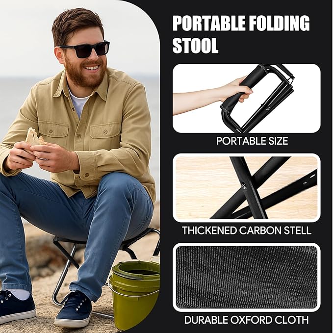 CHENEDY Camping Stool,2-Pack Portable Folding Stool with Carry Bag, 12in Portable Folding Chair Collapsible Camp Stool Outdoor Footstool for Travel Walking Hiking Fishing Picnic (Black(2-Pack))