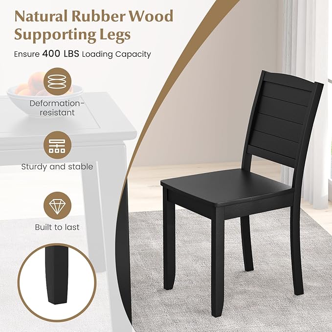 Giantex Wood Dining Chairs Set of 2, Modern Kitchen Chairs w/Rubber Wood Legs, Curved Backrest, Farmhouse Diner Chairs, Wooden Armless Side Chairs for Home Dining, Restaurant, Load 400 LBS, Black