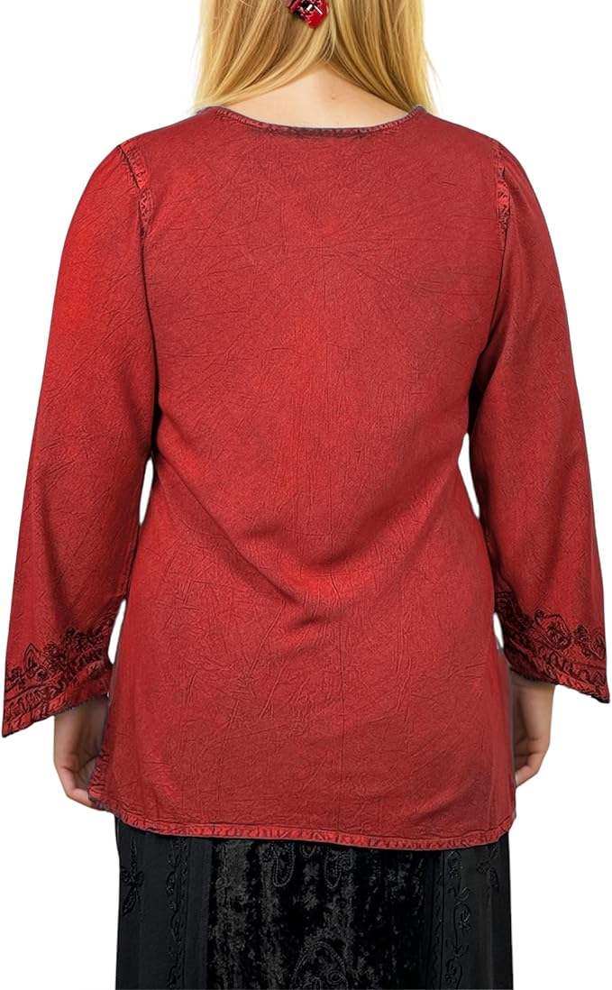 Agan Traders 2025 Winter Long Sleeve Diamond Neck Embroidered Tops - Medieval Boho Vintage Tunic Kurta Blouses for Women