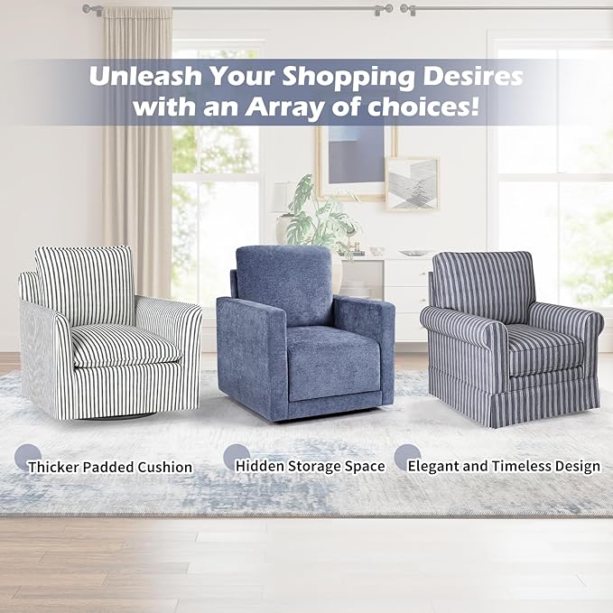 INZOY Swivel Accent Chair Set of 2, Comfy 360° Swivel Chair with Hidden Storage, Upholstered Chenille Square Chair for Living Room Bedroom Small Spaces, Fully Assembled, Blue