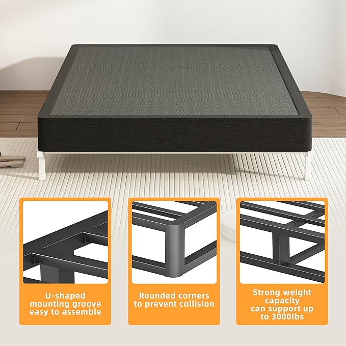 VIPSHOW 7 Inch Twin XL Metal Box Spring with Round Corners - 3000 lbs Capacity, High Profile Heavy Duty Mattress Foundation with Steel Slats, Noise-Free, Easy Assemble, Black