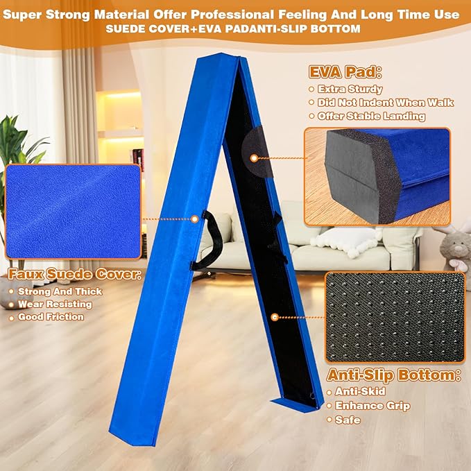 MARFULA 6 FT / 8 FT / 9 FT Folding Gymnastics Beam Foam Balance Floor Beam - Extra Firm - Suede Cover - Anti Slip Bottom with Carry Bag for Kids/Adults Home Use